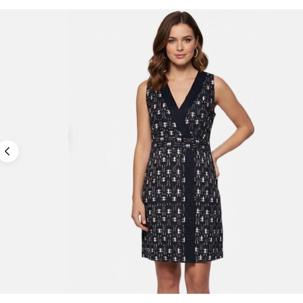 NWT J. Crew Sleeveless Faux Wrap Lined V neck Navy Ikat Dress Size 8 Pockets